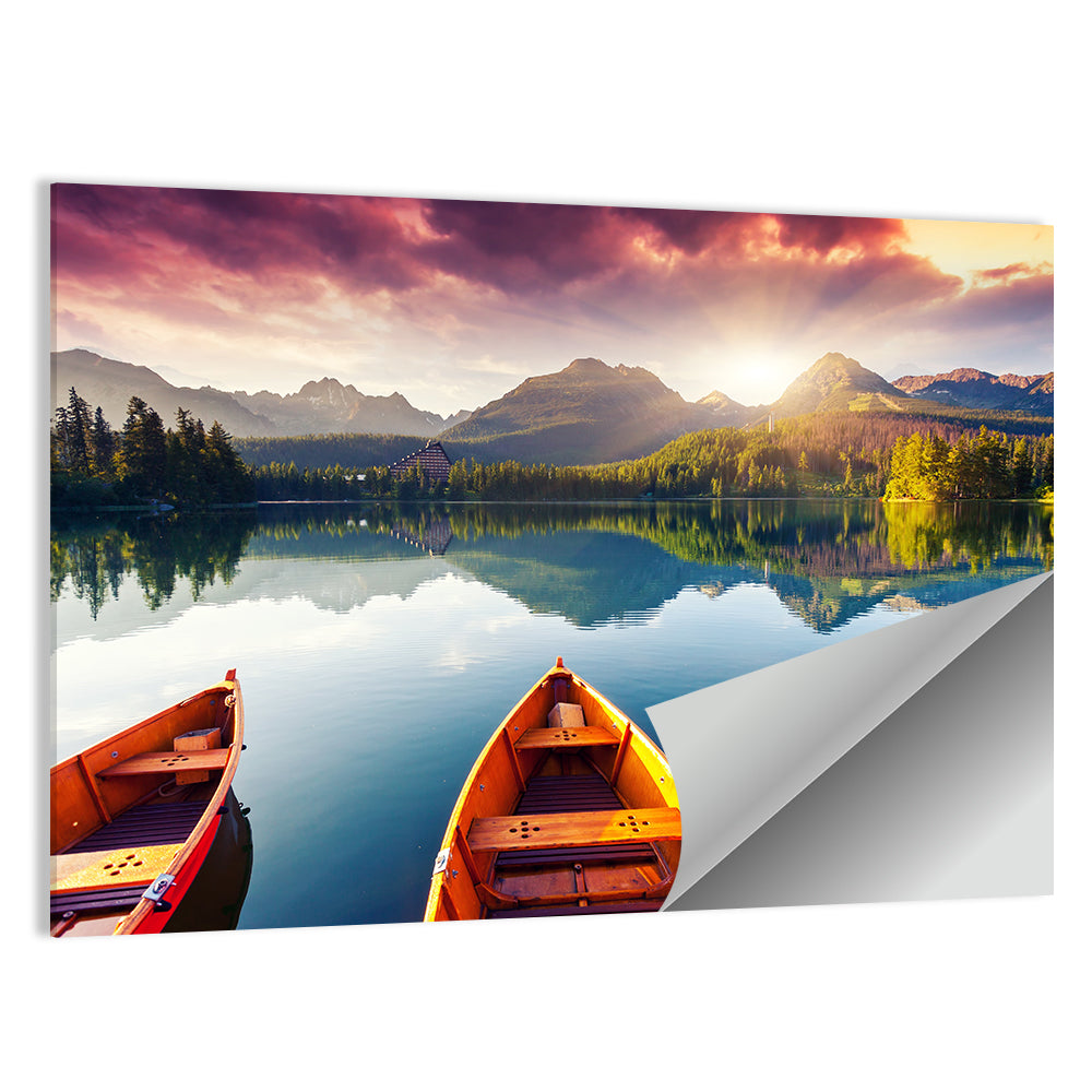 Three Boats on Slovak Mountain Lake Wall Art