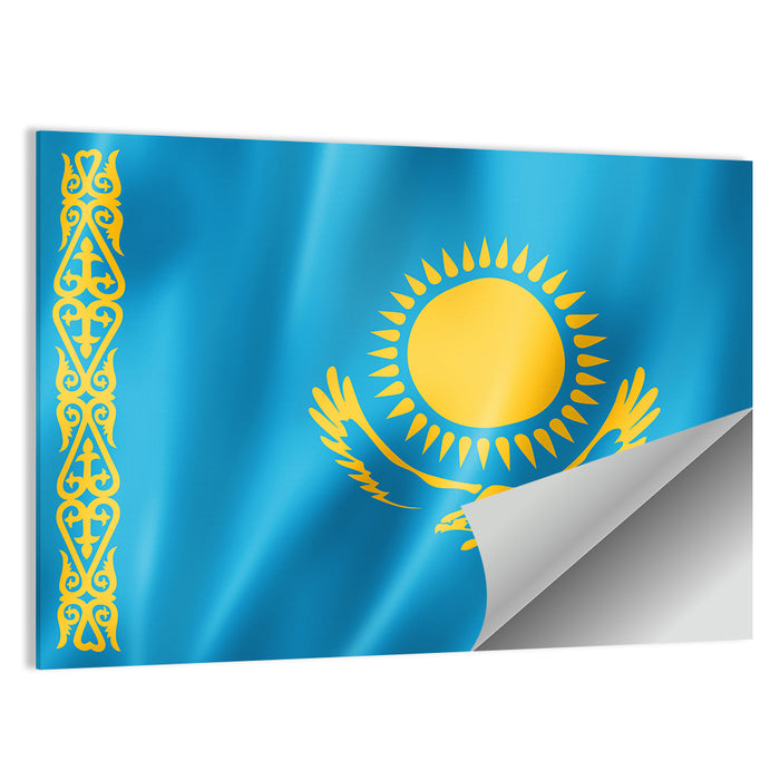 Kazakh Flag with Sun and Eagle Wall Art as a poster print