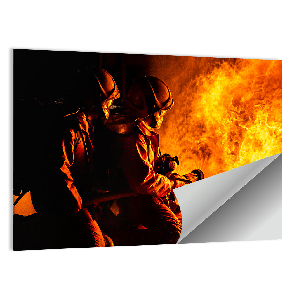 Firefighters Battling Flames Wall Art
