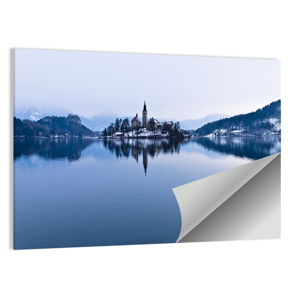 Bled Island Church in Winter Wall Art