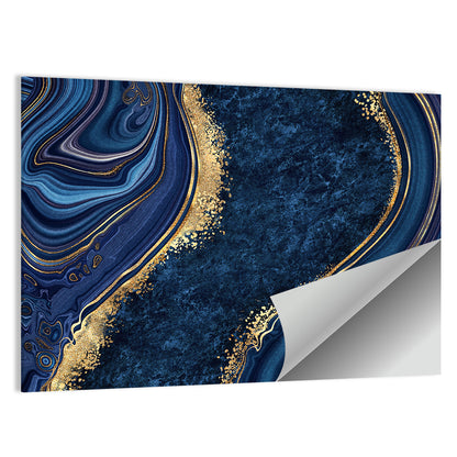 Diagonal Blue Marble with Gold Veins Wall Art