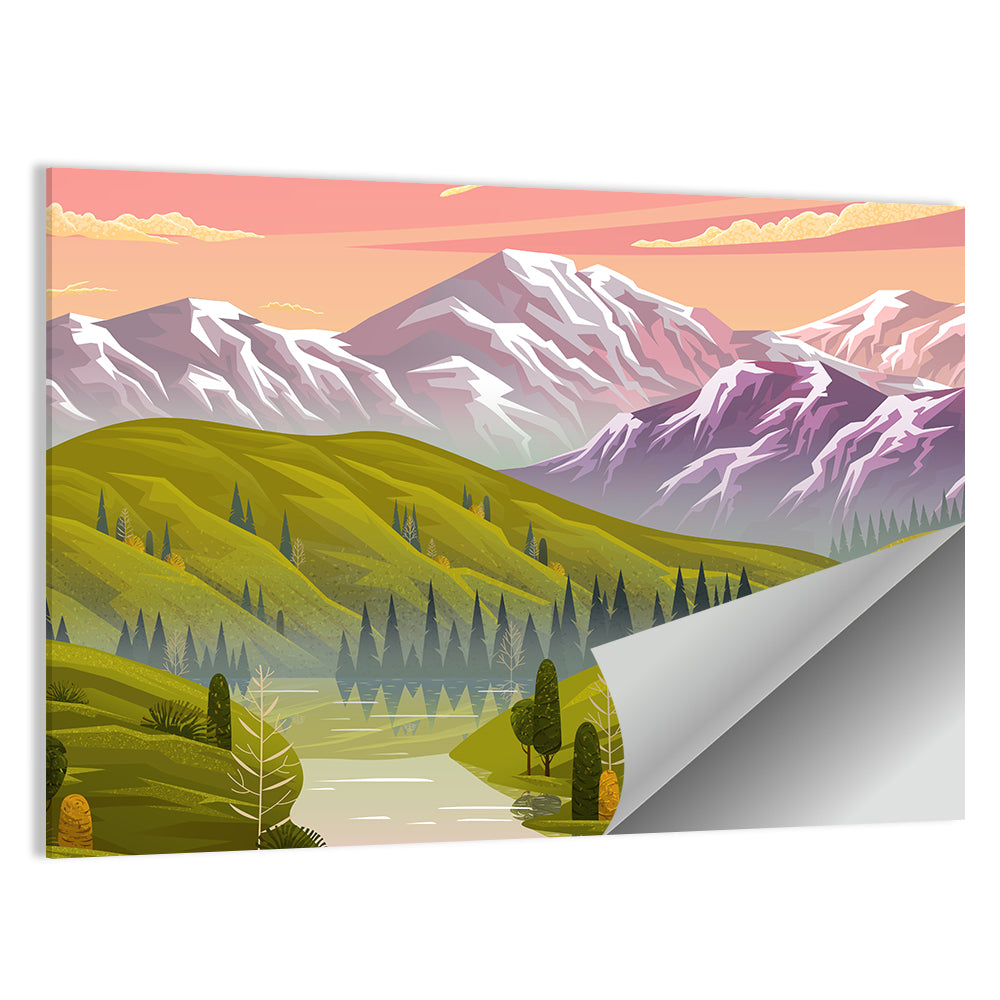 Sunset Over Mountain Lake Wall Art