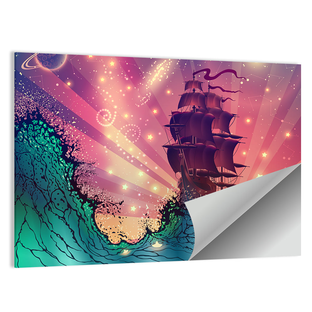 Tall Ship on Cosmic Waves Wall Art
