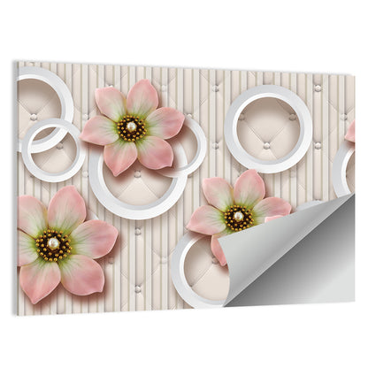 3d Pink Floral Circles Wall Art