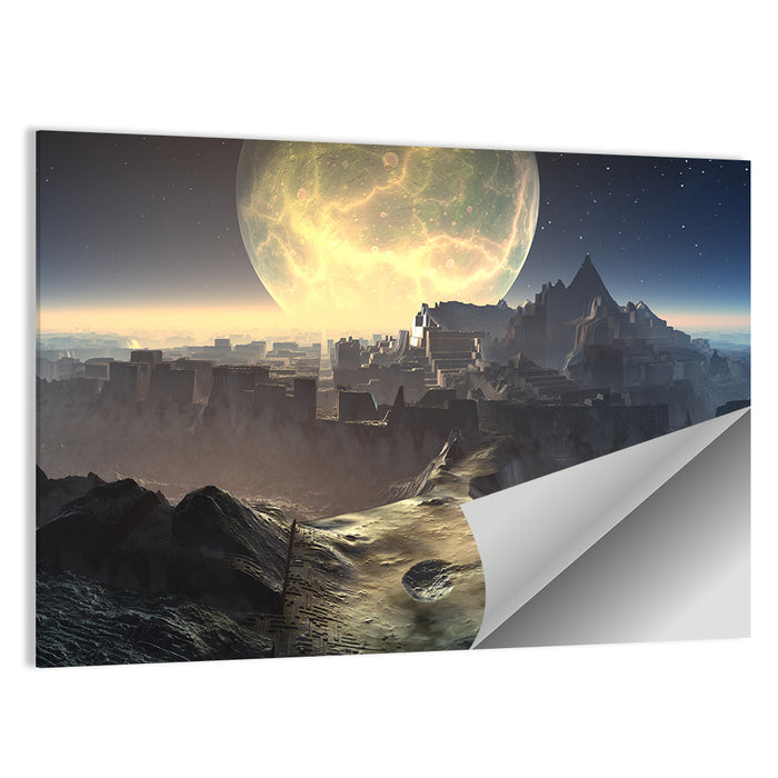 Moonlit Alien City Ruins Wall Art as a poster print