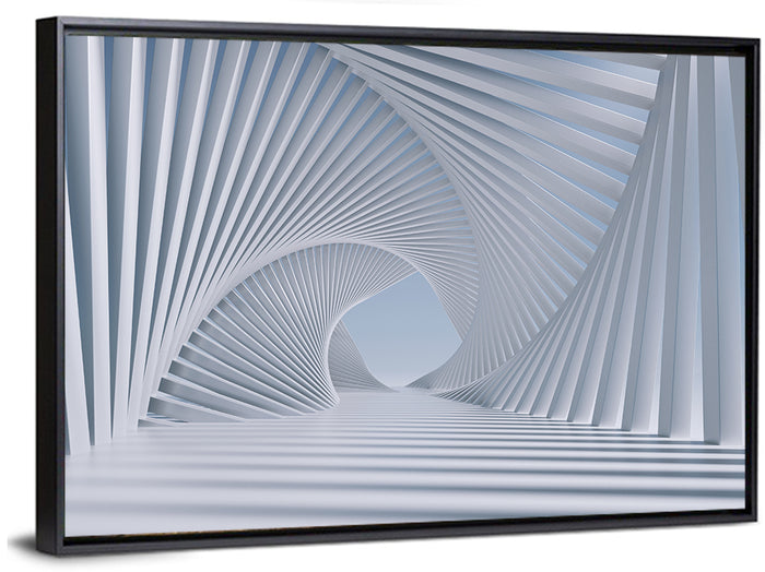 3d White Spiral Tunnel Wall Art as a framed canvas