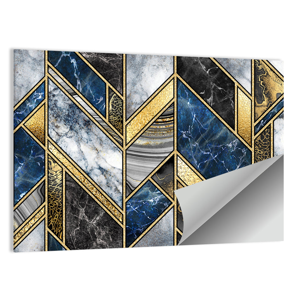 Blue Marble Mosaic with Gold Trim Wall Art