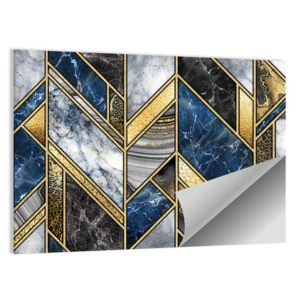 Blue Marble Mosaic with Gold Trim Wall Art