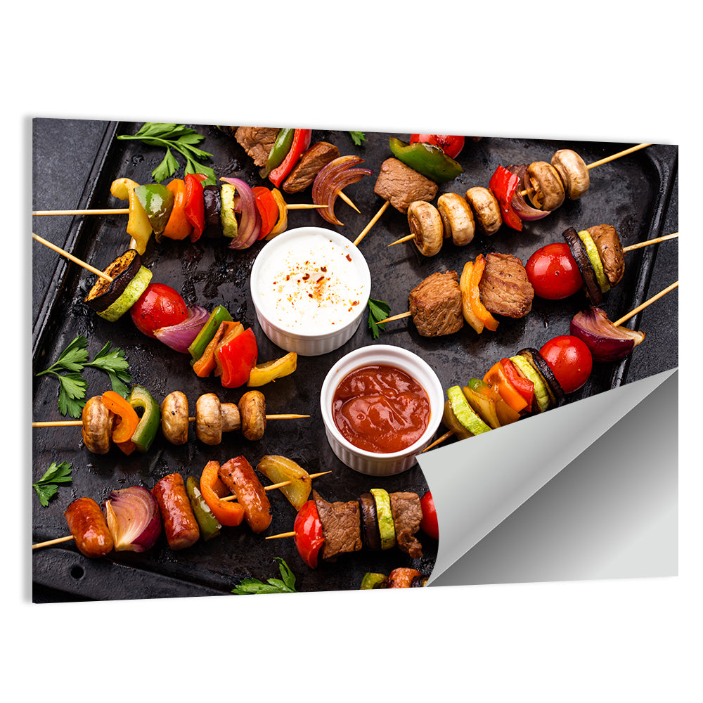 Grilled Meat and Vegetable Kebabs Wall Art