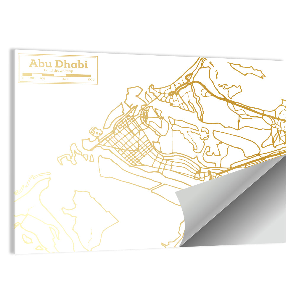 Abu Dhabi Gold Line Map Wall Art