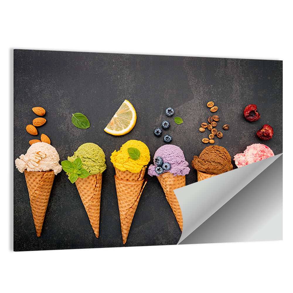 Six Ice Cream Cone Flavors Wall Art