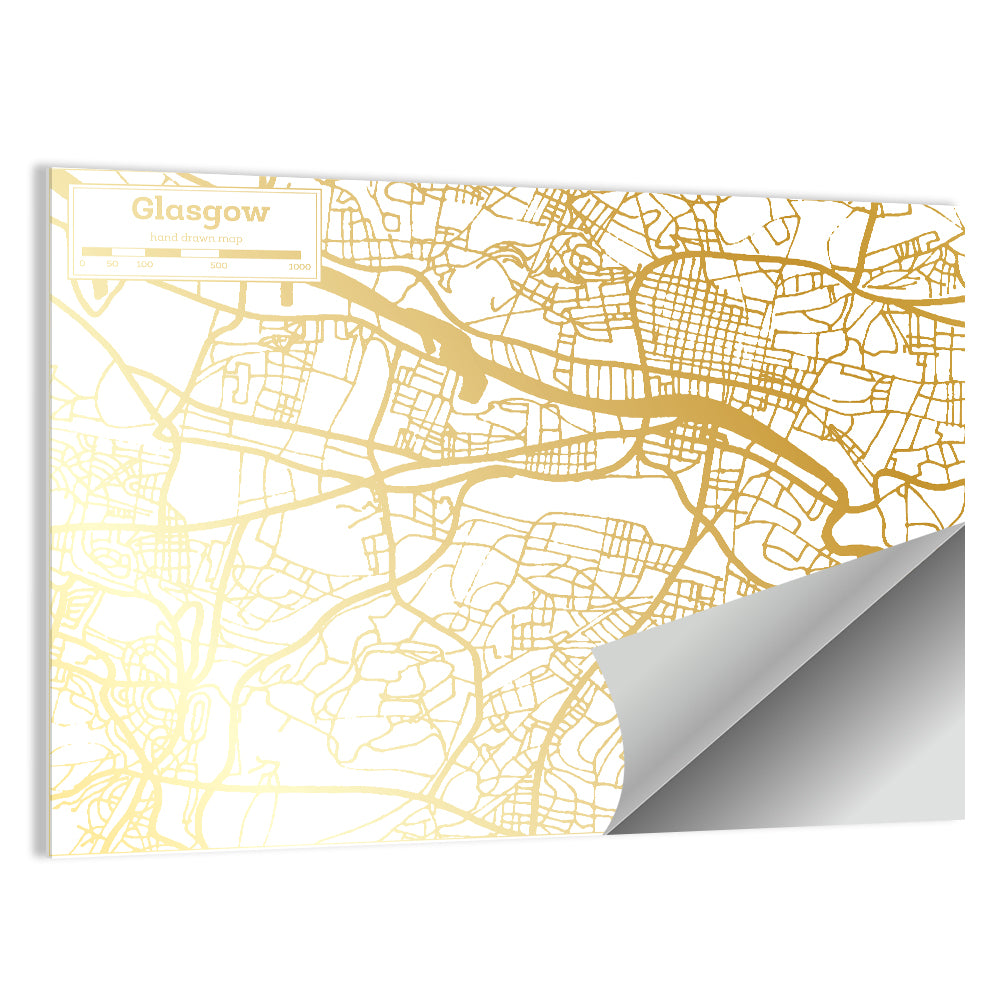 Glasgow Gold Line Map Wall Art