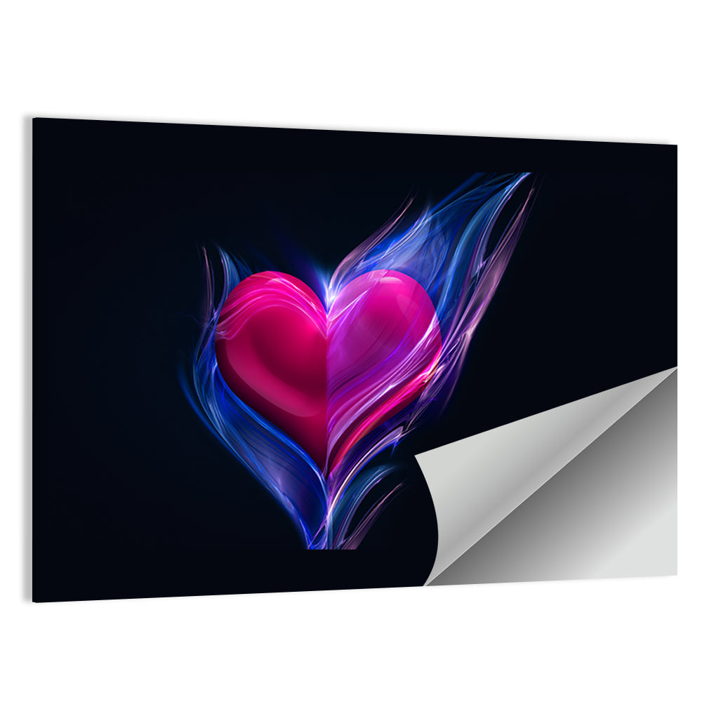 Glowing Pink Heart in Blue Flame Wall Art