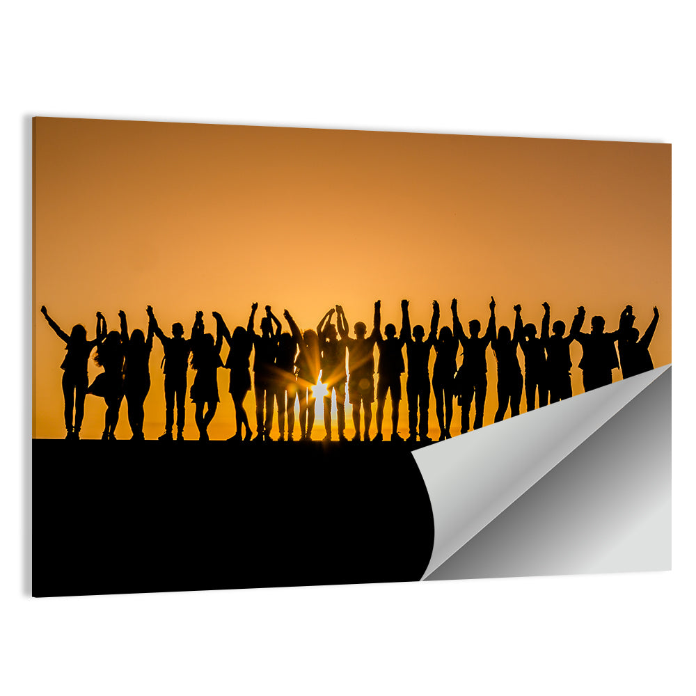 Children Silhouettes at Golden Hour Wall Art