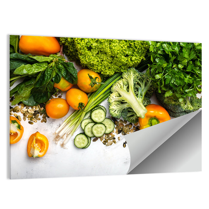 Fresh Vegetable Flat Lay Wall Art as a poster print