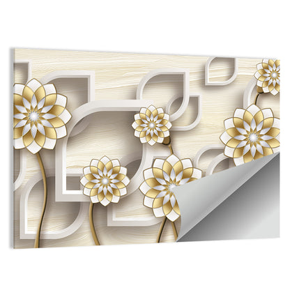 3d Floral Grid with Gold Accents Wall Art