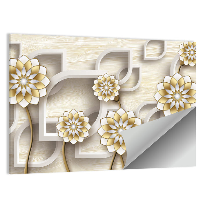 3d Floral Grid with Gold Accents Wall Art as a poster print