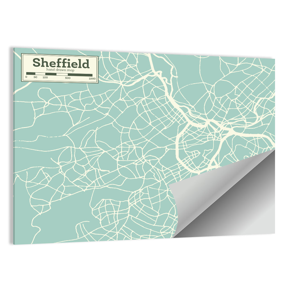 Sheffield City Map, Light Blue Wall Art