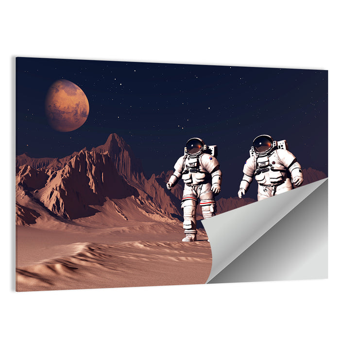 Two Astronauts on Desert Planet Wall Art as a poster print