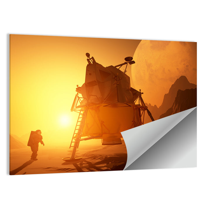 Moonwalker with Lunar Module at Sunset Wall Art as a poster print