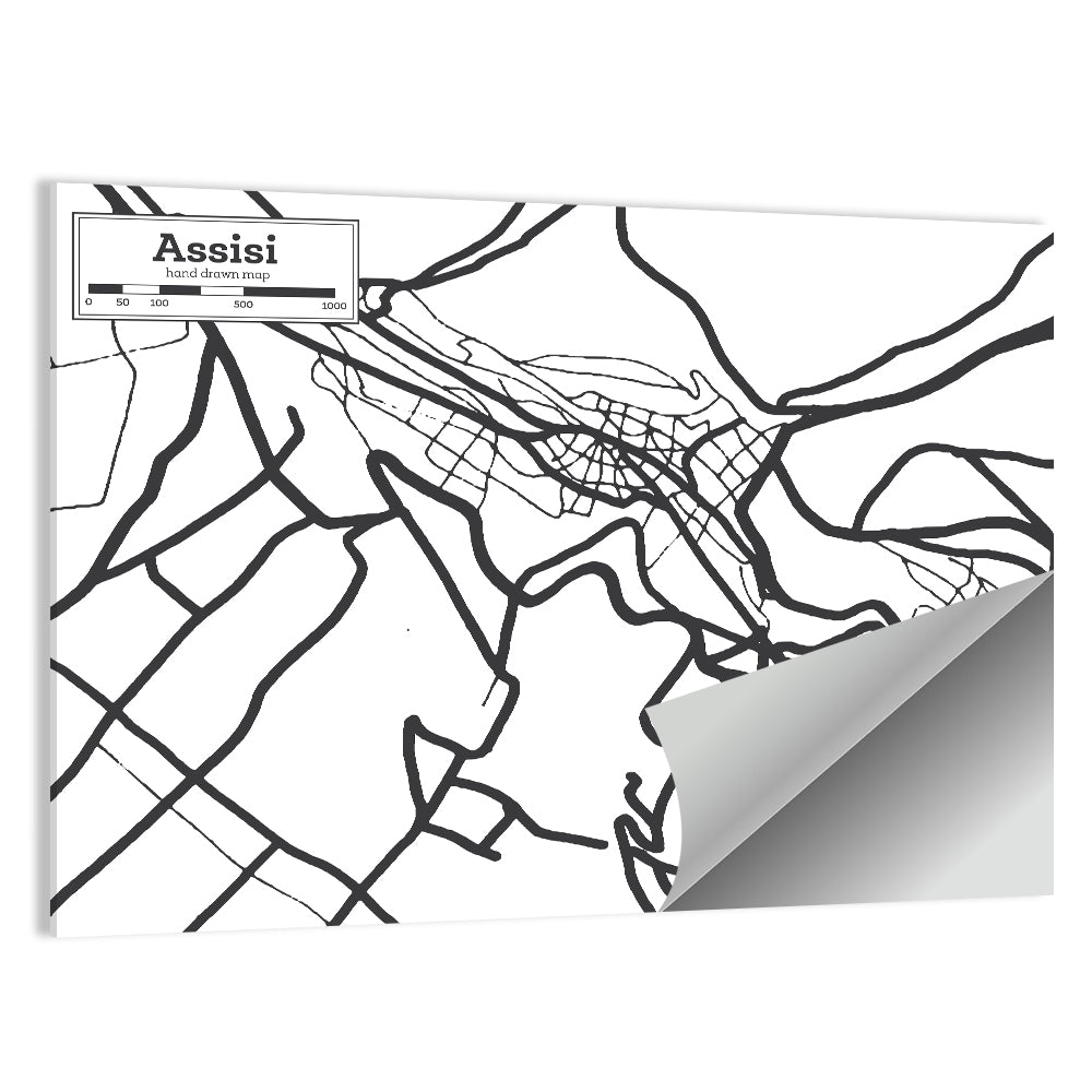 Assisi City Grid Map Wall Art
