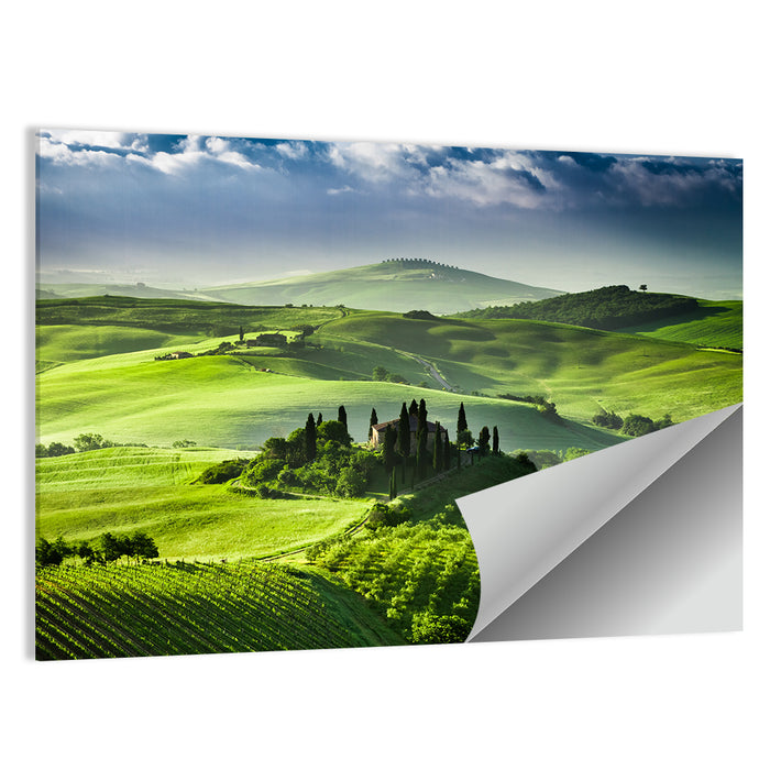 Sunrise Over San Quirico D Orcia Valley Wall Art as a poster print