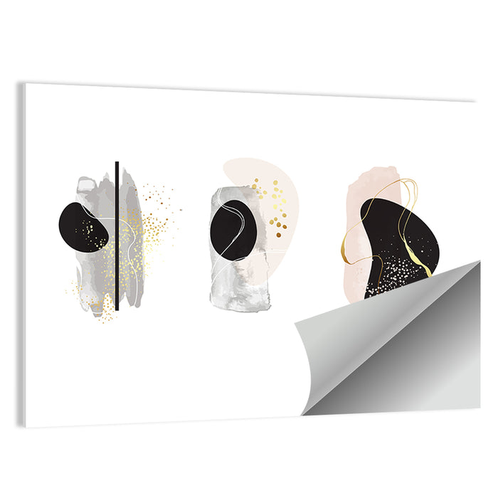 Minimalist Abstract Three-Part Composition with Gold Accents Wall Art as a poster print