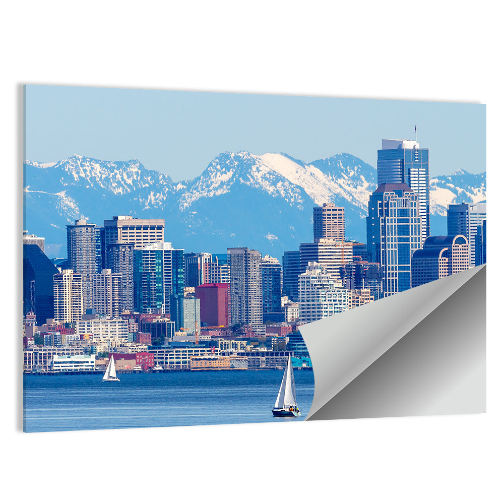 Seattle Skyline with Sailboats and Mountains Wall Art