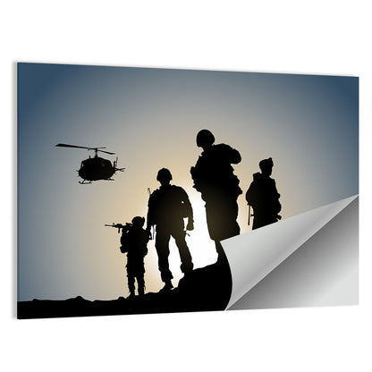 Soldiers on Ridge with Helicopter Wall Art