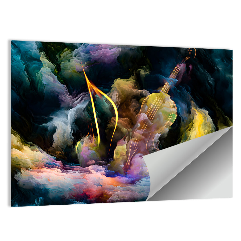 Golden Violin in Blue Nebula Wall Art