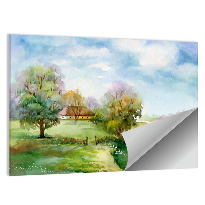 Thatched Cottage by the River Wall Art as a poster print