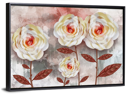 Layered Peach Rose Illustration Wall Art