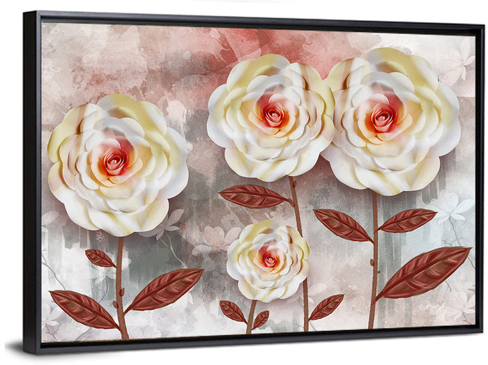 Layered Peach Rose Illustration Wall Art as a framed canvas