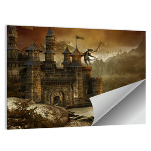 Dragon Over Fairytale Castle Wall Art