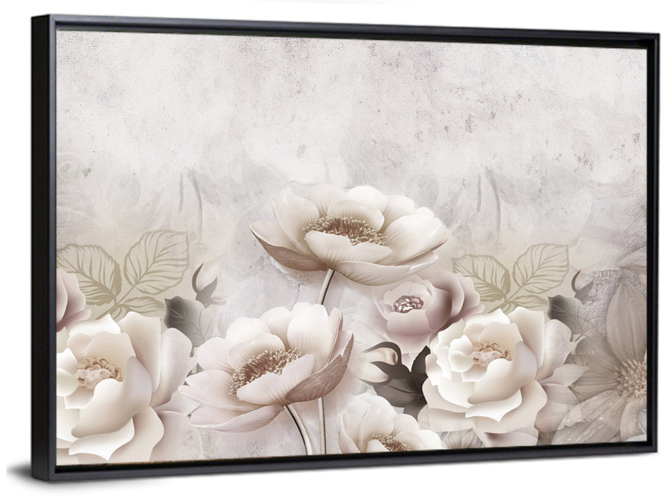 3D White Roses Wall Art