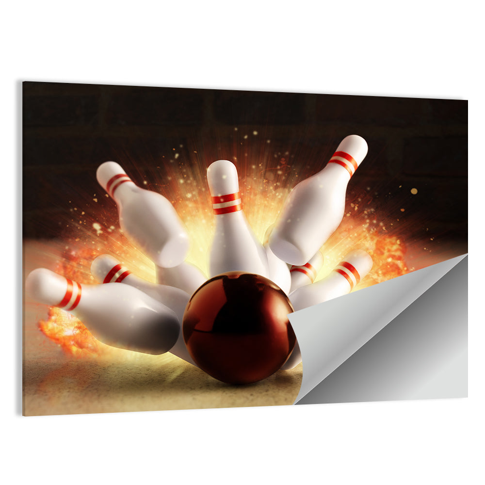 Fiery Bowling Strike Wall Art