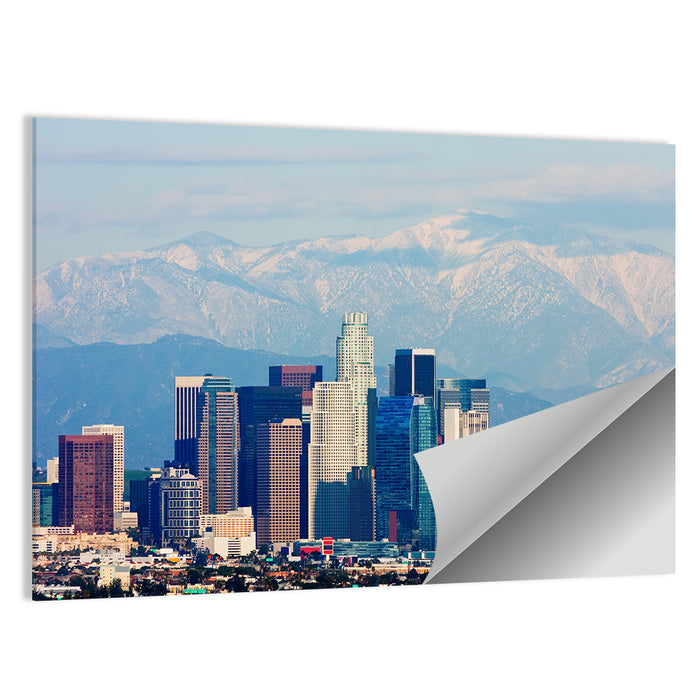 Los Angeles Skyline with Snowy Peaks Wall Art as a poster print