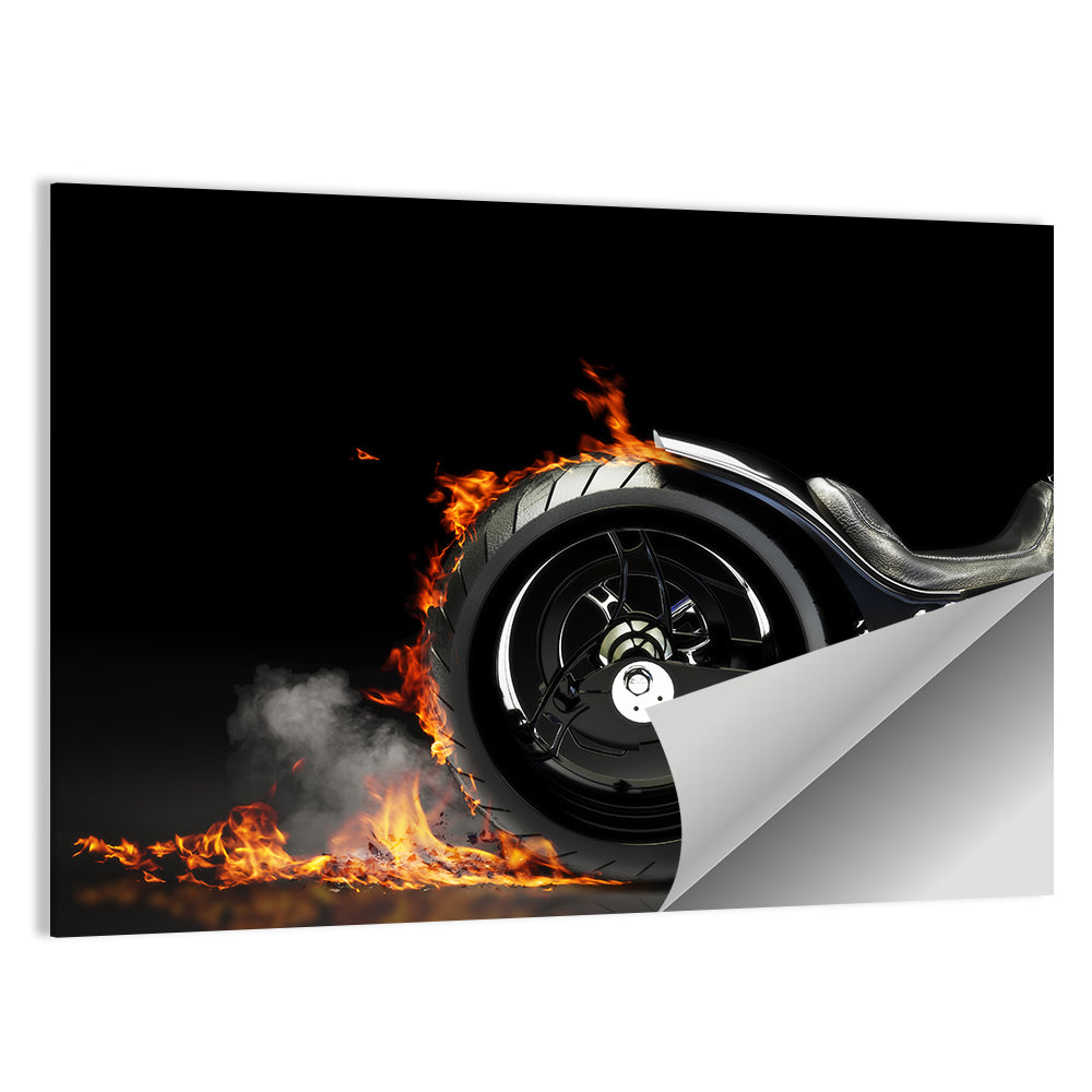Motorcycle Burnout with Flames Wall Art