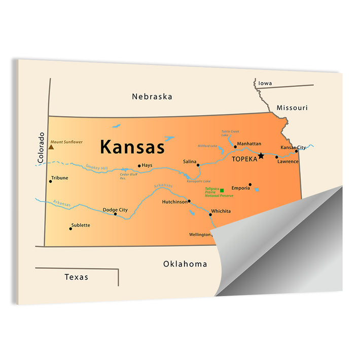 Kansas State Map Wall Art as a poster print