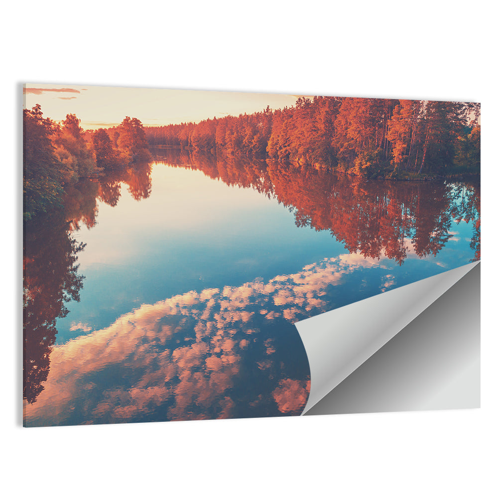 Golden Sunrise Over Reflective Lake Wall Art