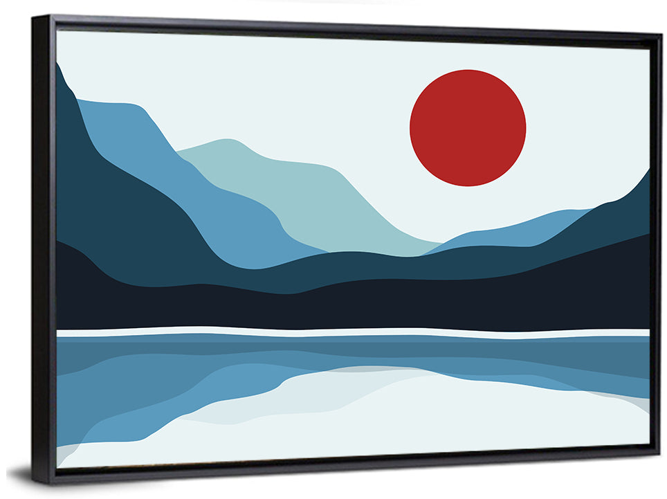 Layered Mountain Lake Illustration Wall Art