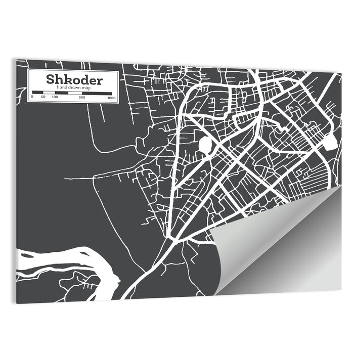 Shkoder City Map Albania Wall Art as a poster print