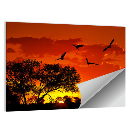 African Sunset Silhouette Wall Art