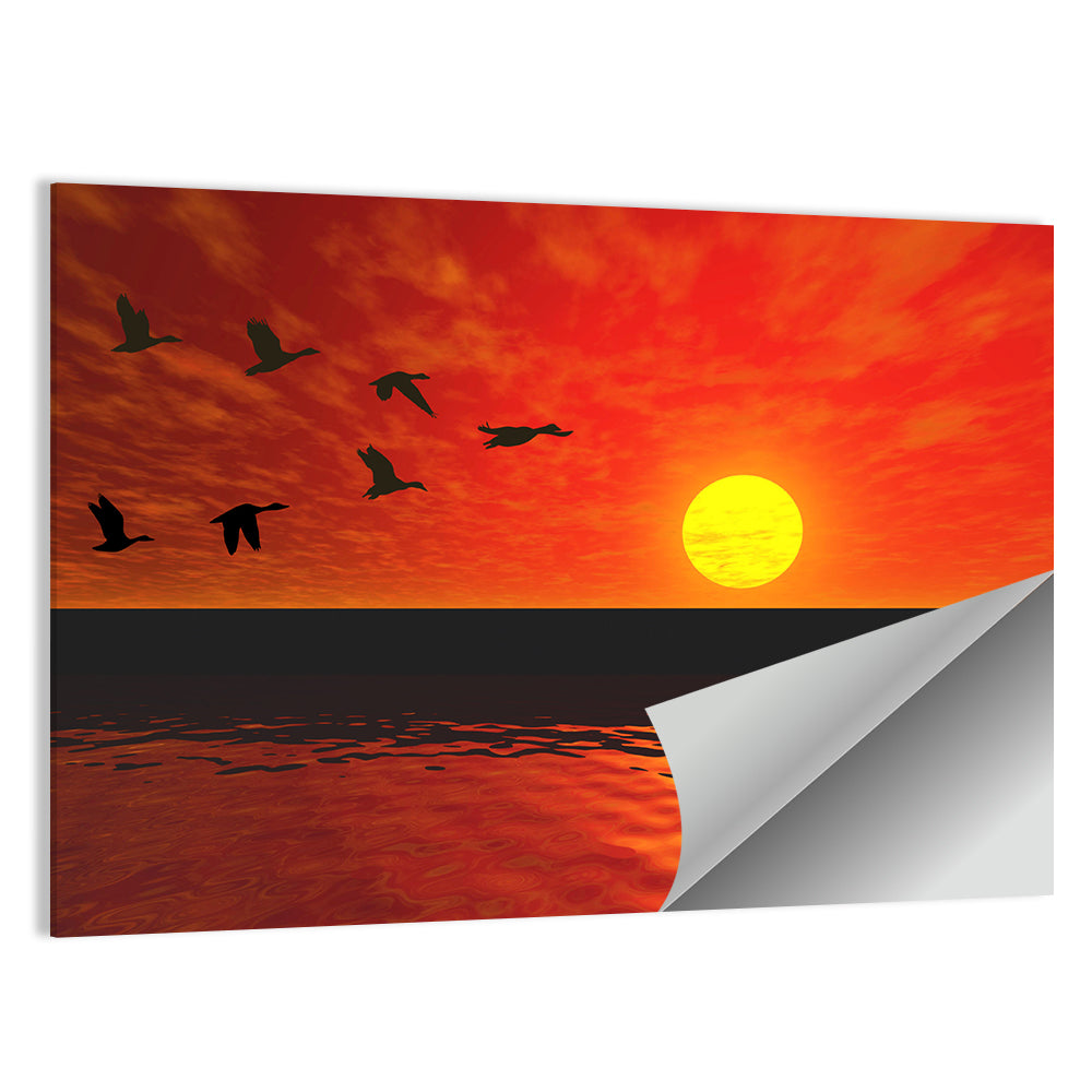 Ducks at Sunset Silhouette Wall Art