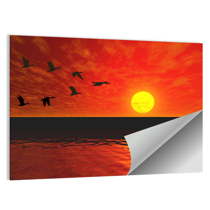 Ducks at Sunset Silhouette Wall Art