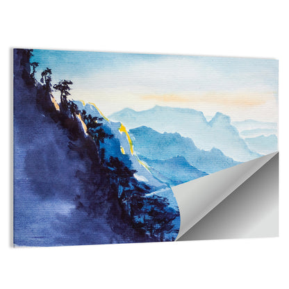 Dawn Light Watercolor Mountain Forest Wall Art