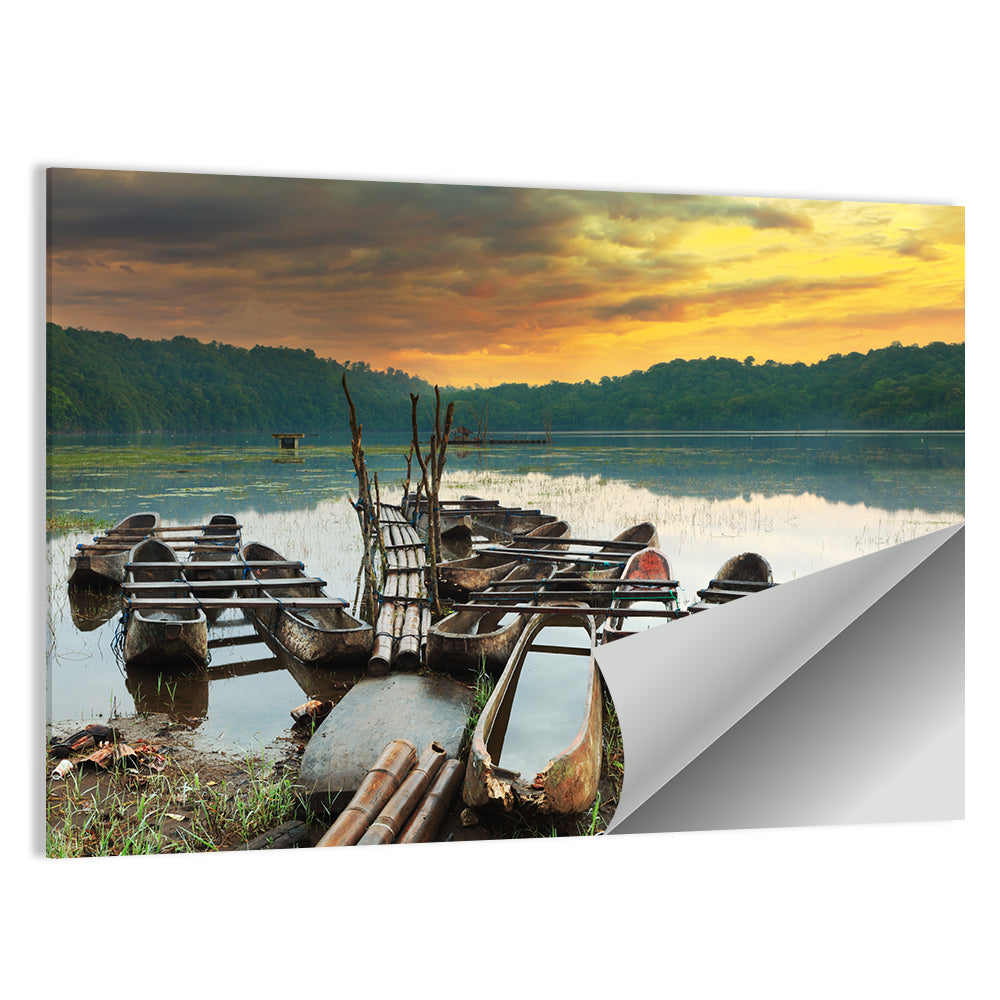 Tamblingan Lake Canoes at Sunset Wall Art