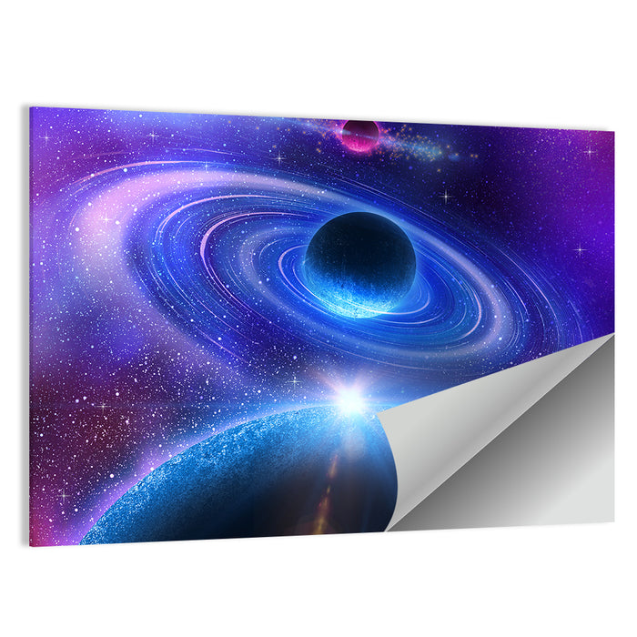 Starburst Over Ringed Planet Wall Art as a poster print