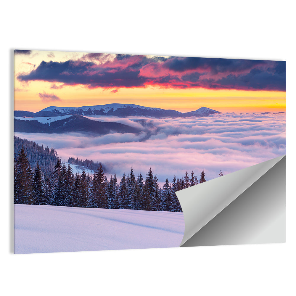 Morning Fog Over Winter Peaks Wall Art