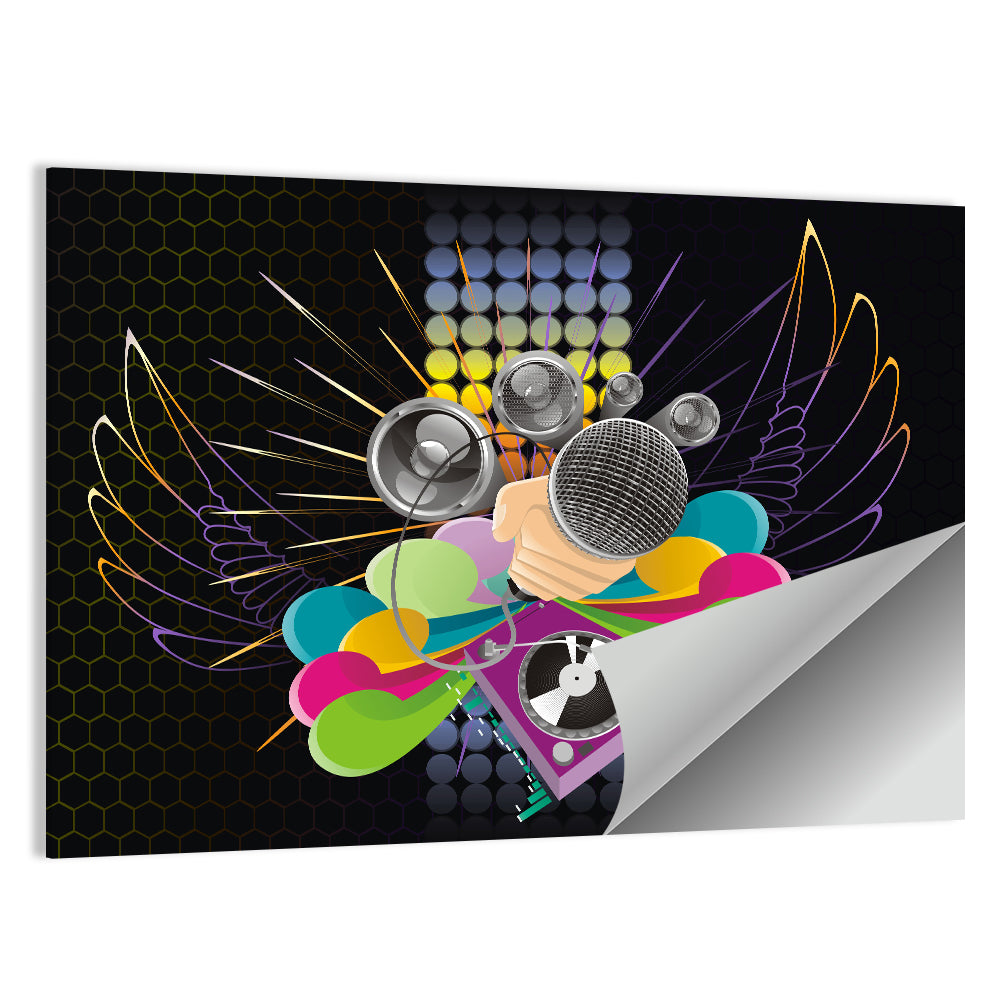 Vibrant Dj Microphone Abstract Wall Art